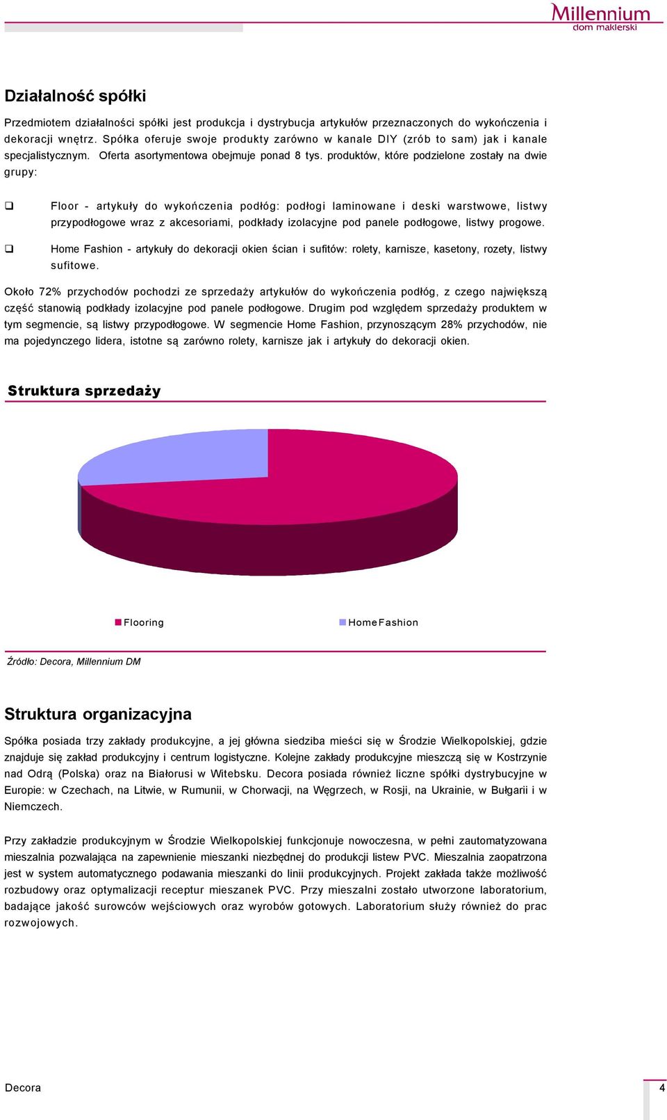 produktçw, ktçre podzielone zostały na dwie grupy: Floor - artykuły do wykończenia podłçg: podłogi laminowane i deski warstwowe, listwy przypodłogowe wraz z akcesoriami, podkłady izolacyjne pod
