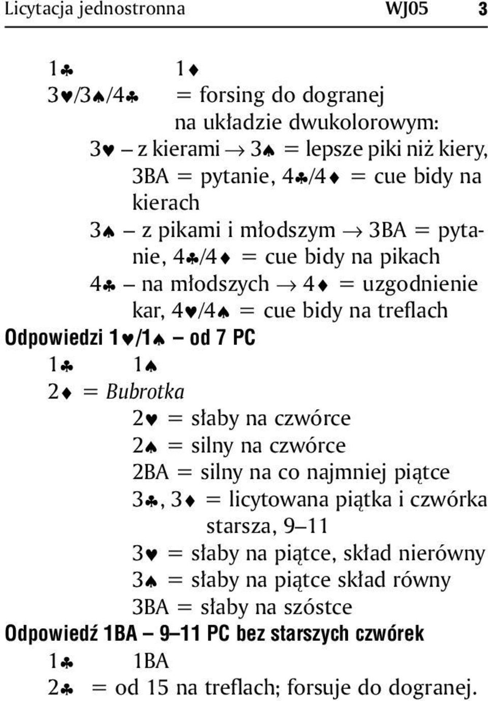 1 2 = Bubrotka 2 = słaby na czwórce 2 = silny na czwórce 2BA = silny na co najmniej piątce 3, 3 = licytowana piątka i czwórka starsza, 9 11 3 = słaby na piątce,