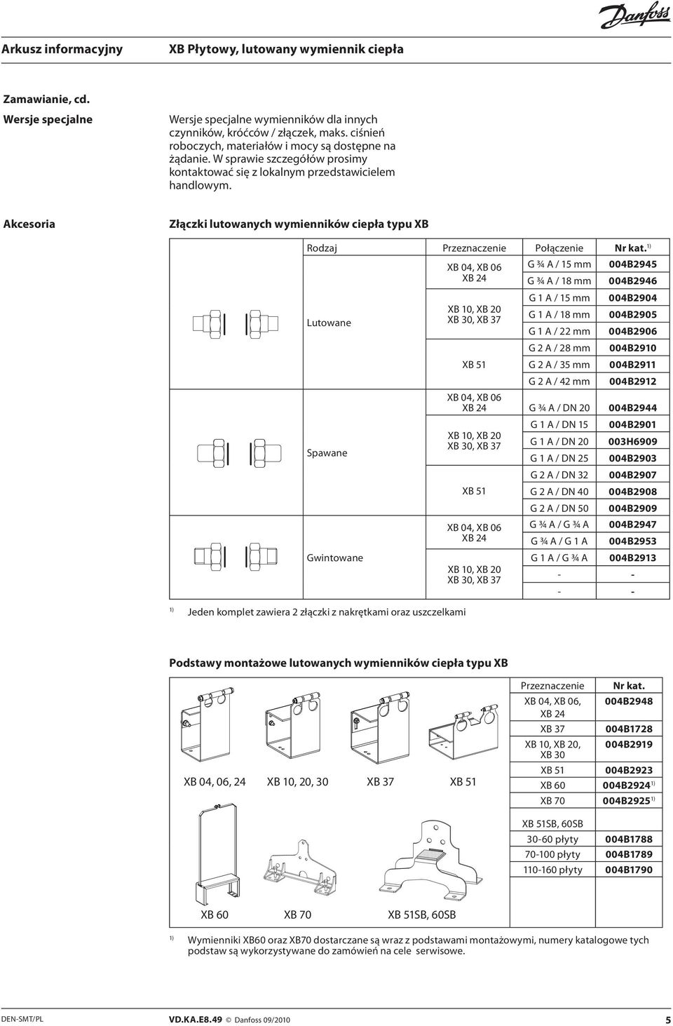 Lutowne Spwne Gwintowne Jeden komplet zwier 2 złączki z nkrętkmi orz uszczelkmi XB 04, XB 06 XB 24 XB 10, XB 20 XB 30, XB 37 XB 51 G ¾ A / 15 mm G ¾ A / 18 mm G 1 A / 15 mm G 1 A / 18 mm G 1 A / 22