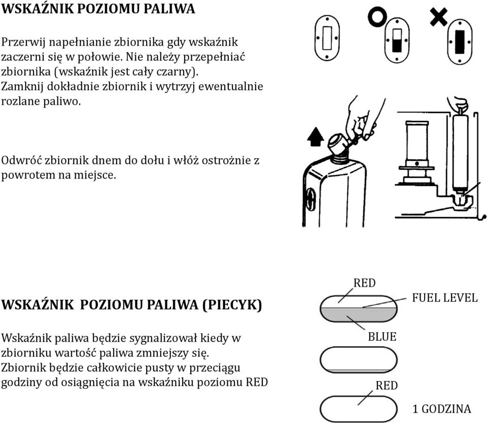 Odwróć zbiornik dnem do dołu i włóż ostrożnie z powrotem na miejsce.