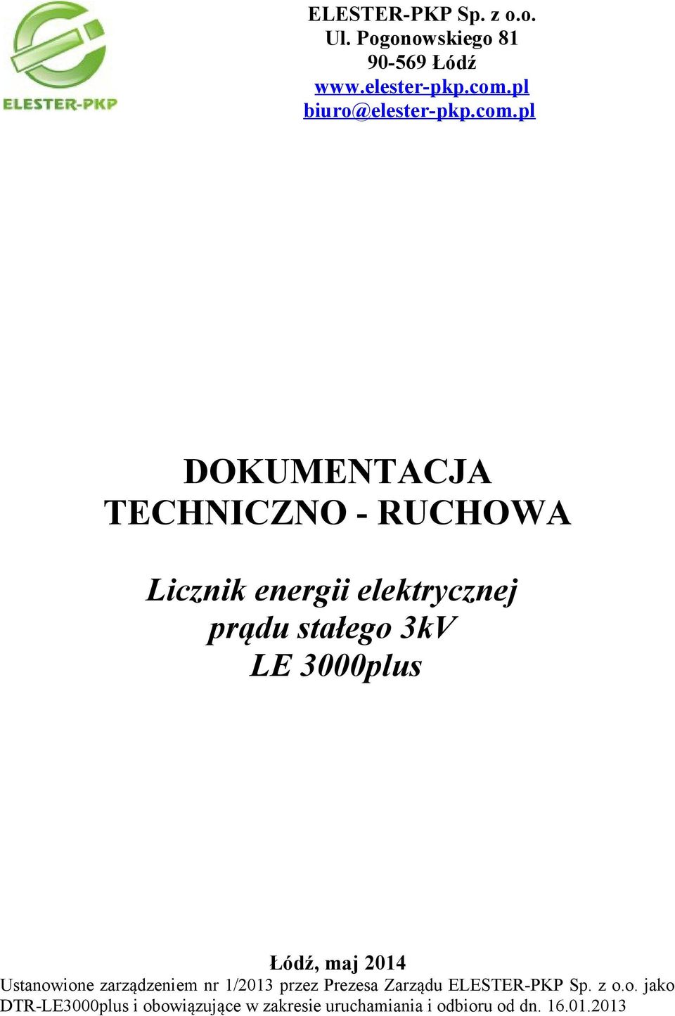 pl DOKUMENTACJA TECHNICZNO - RUCHOWA Licznik energii elektrycznej prądu stałego 3kV LE