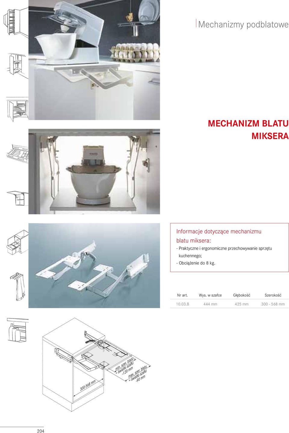 ergonomiczne przechowywanie sprzętu kuchennego; - Obciążenie