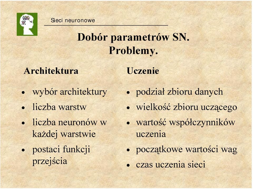 każdej warstwie postaci funkcji przejścia Uczenie podział zbioru