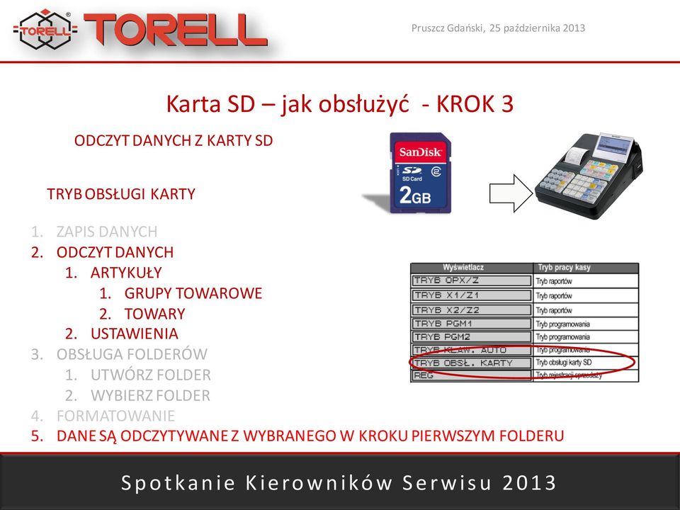 TOWARY 2. USTAWIENIA 3. OBSŁUGA FOLDERÓW 1. UTWÓRZ FOLDER 2.