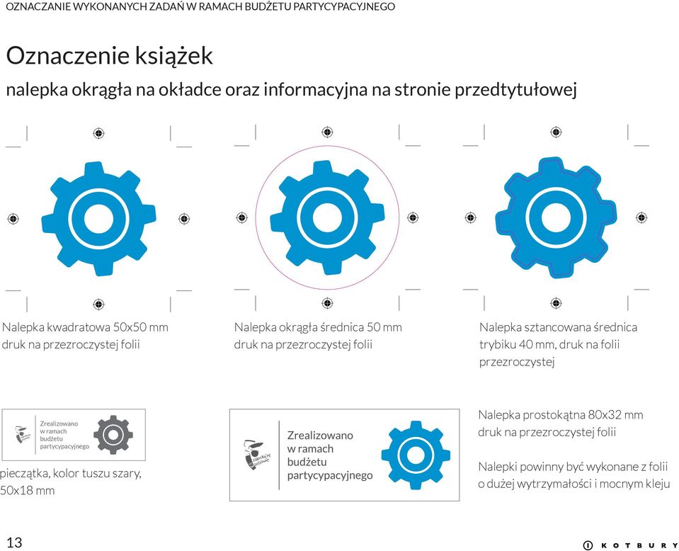 sztancowana średnica trybiku 40 mm, druk na folii przezroczystej pieczątka, kolor tuszu szary, 50x18 mm Nalepka