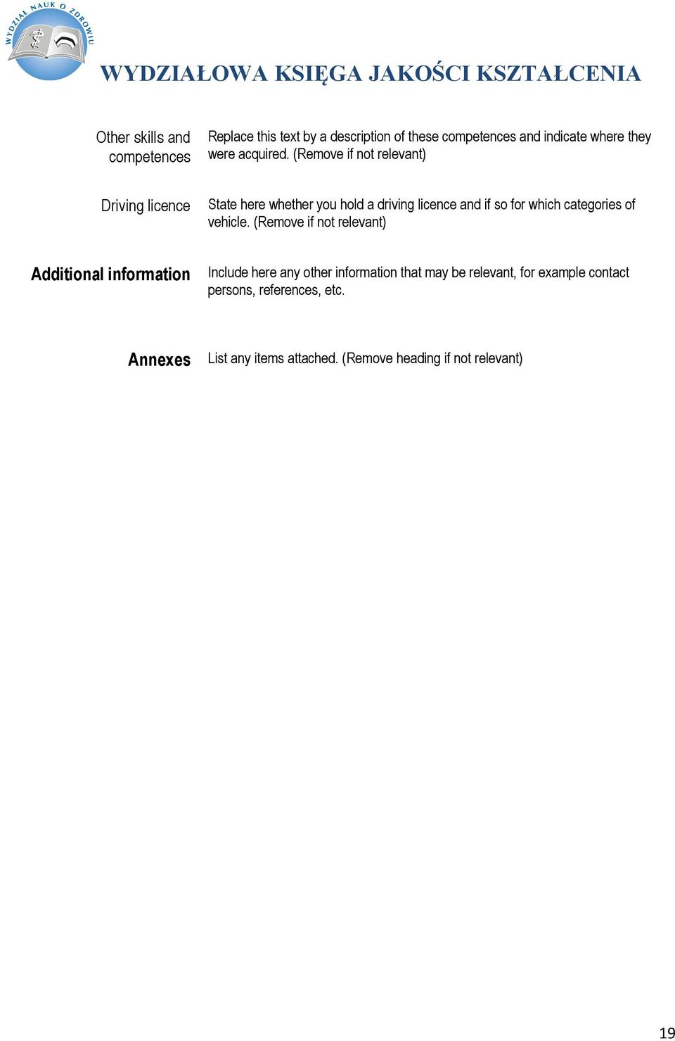 (Remove if not relevant) Driving licence State here whether you hold a driving licence and if so for which categories