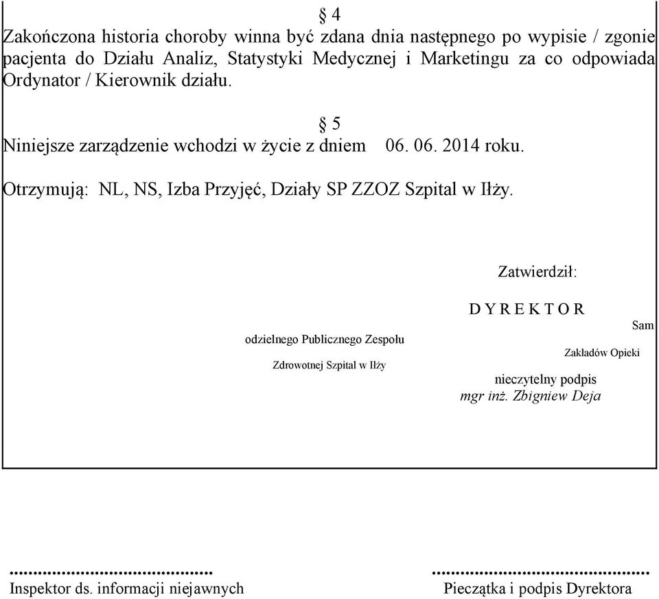 Otrzymują: NL, NS, Izba Przyjęć, Działy SP ZZOZ Szpital w Iłży.