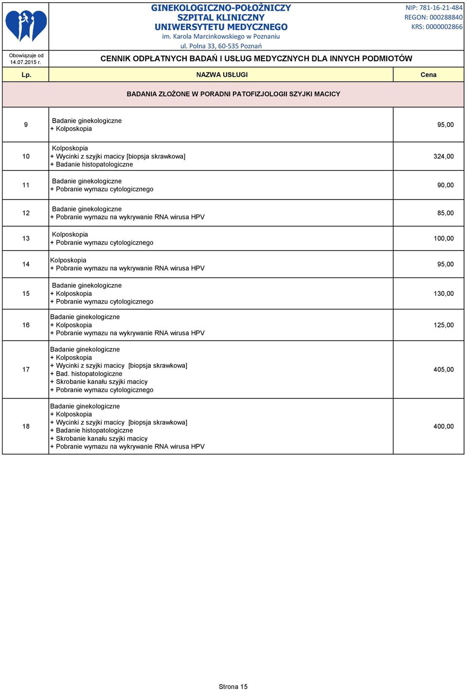 Kolposkopia + Pobranie wymazu na wykrywanie RNA wirusa HPV Badanie ginekologiczne + Kolposkopia + Pobranie wymazu cytologicznego Badanie ginekologiczne + Kolposkopia + Pobranie wymazu na wykrywanie