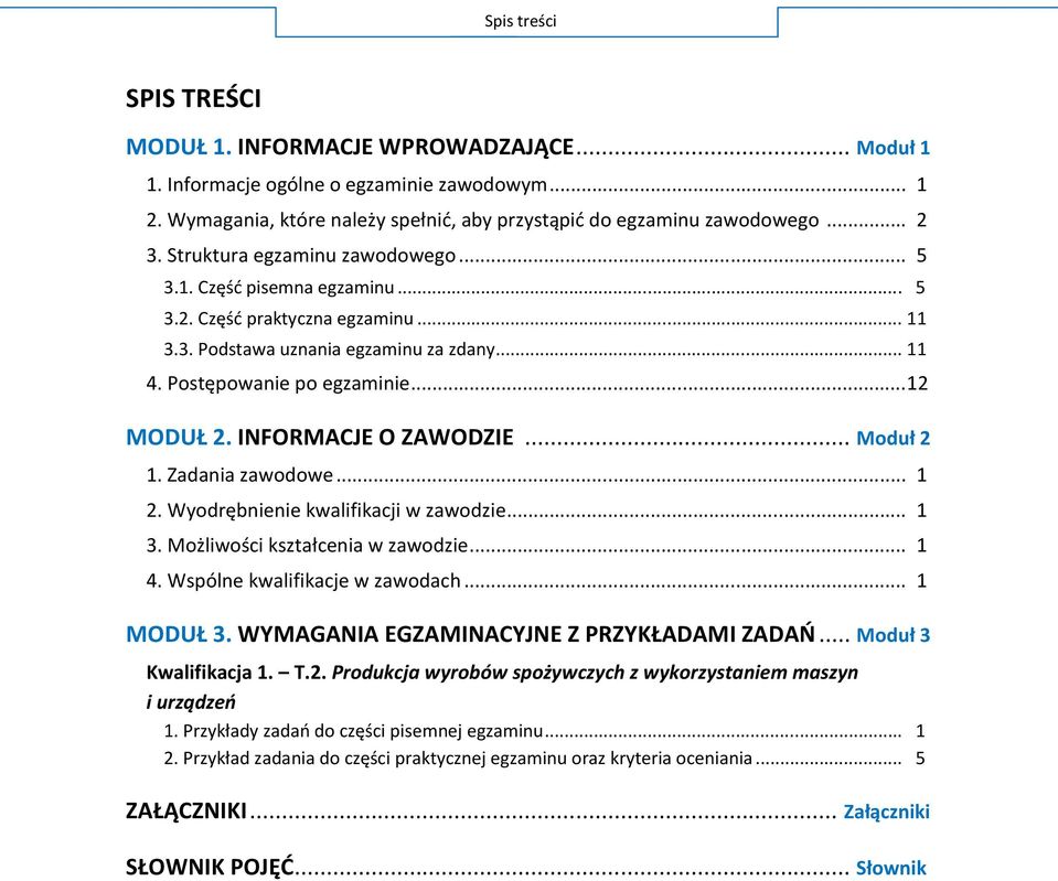 .. M 1. Zadania zawodowe... 1 W... 1 M... 1 4. W... 1 MODUŁ WYMAGANIA EGZAMINACYJNE Z PRZYKŁADAMI ZADAŃ.