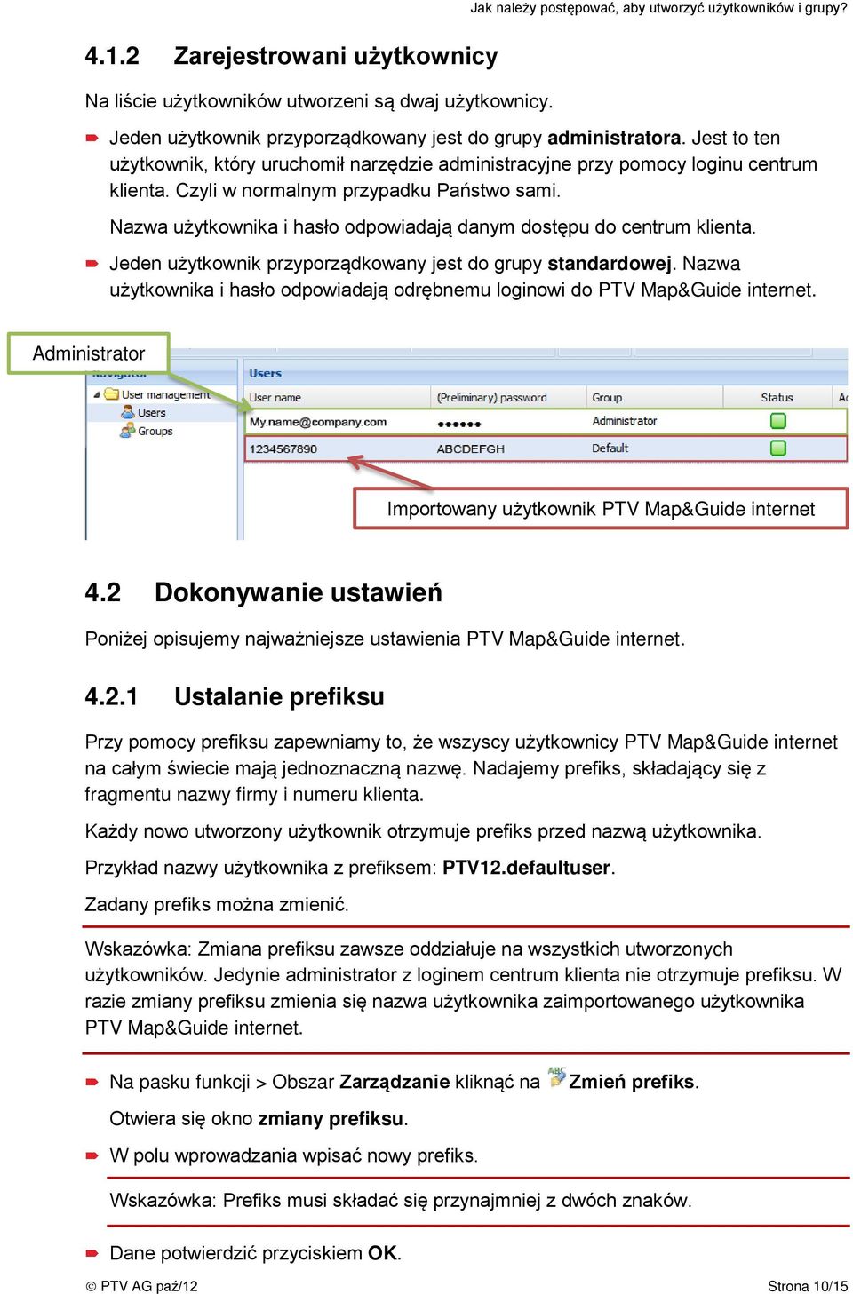 Czyli w normalnym przypadku Państwo sami. Nazwa użytkownika i hasło odpowiadają danym dostępu do centrum klienta. Jeden użytkownik przyporządkowany jest do grupy standardowej.