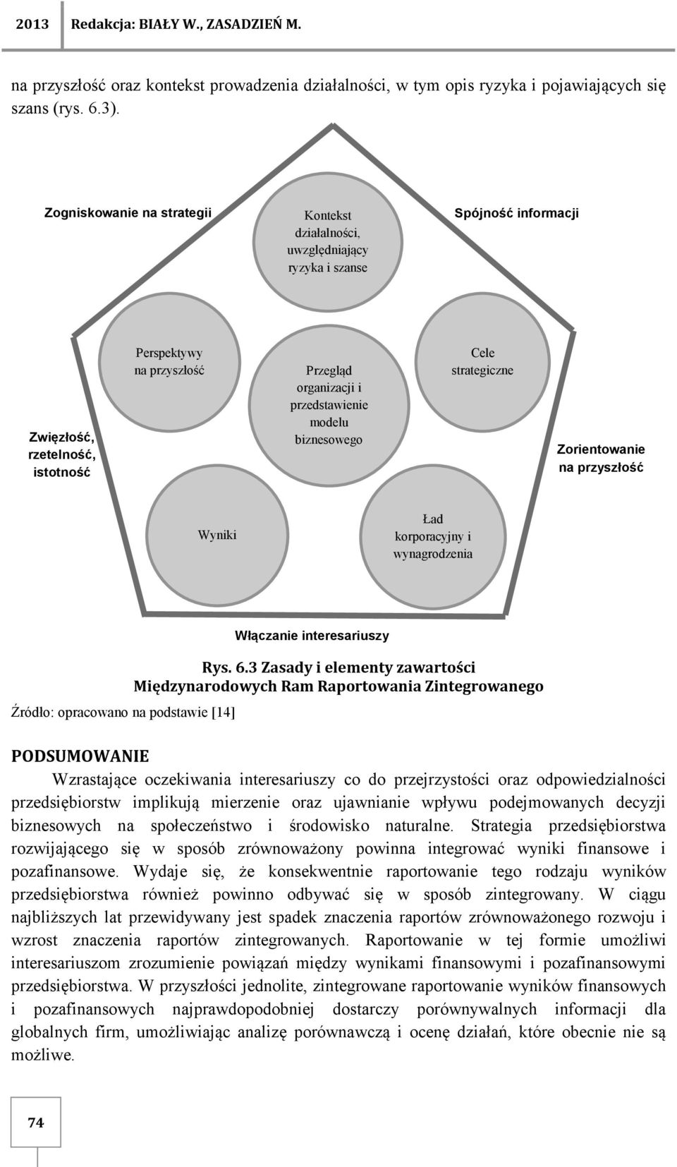 modelu biznesowego Cele strategiczne Zorientowanie na przyszłość Wyniki Ład korporacyjny i wynagrodzenia Źródło: opracowano na podstawie [14] Włączanie interesariuszy Rys. 6.