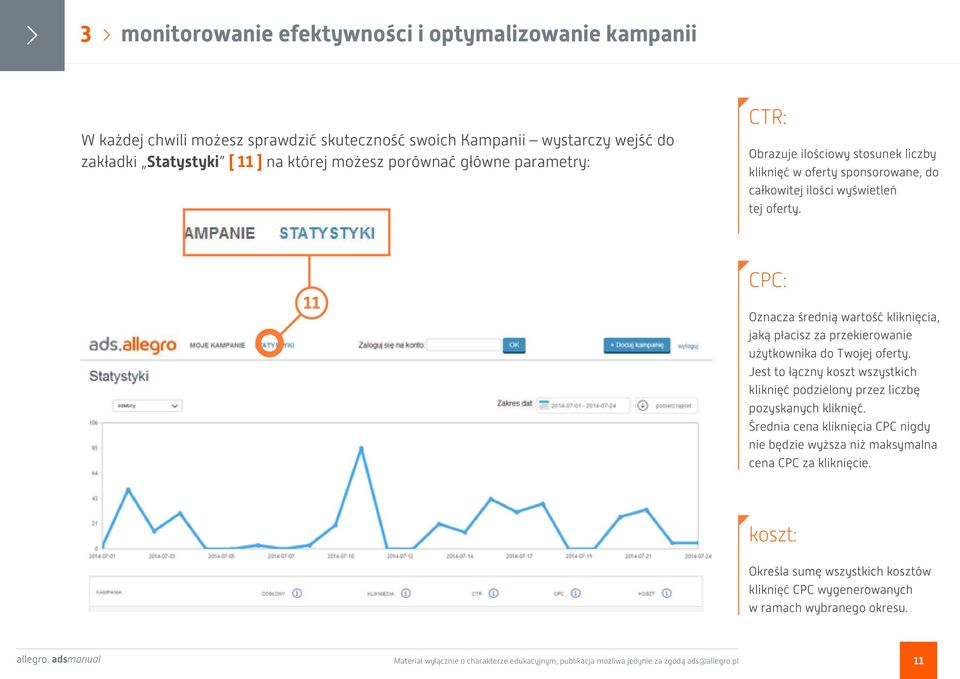 11 CPC: Oznacza średnią wartość kliknięcia, jaką płacisz za przekierowanie użytkownika do Twojej oferty. Jest to łączny koszt wszystkich kliknięć podzielony przez liczbę pozyskanych kliknięć.