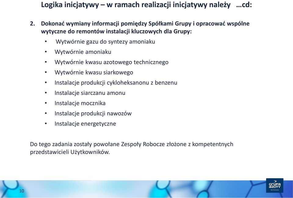 do syntezy amoniaku Wytwórnie amoniaku Wytwórnie kwasu azotowego technicznego Wytwórnie kwasu siarkowego Instalacje produkcji