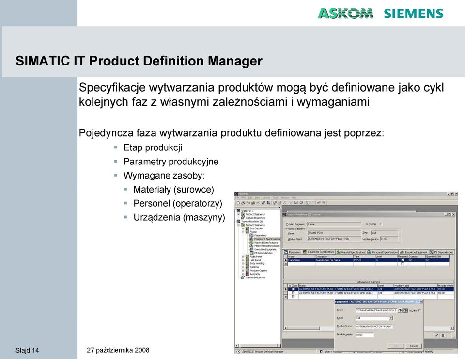 wytwarzania produktu definiowana jest poprzez: Etap produkcji Parametry produkcyjne