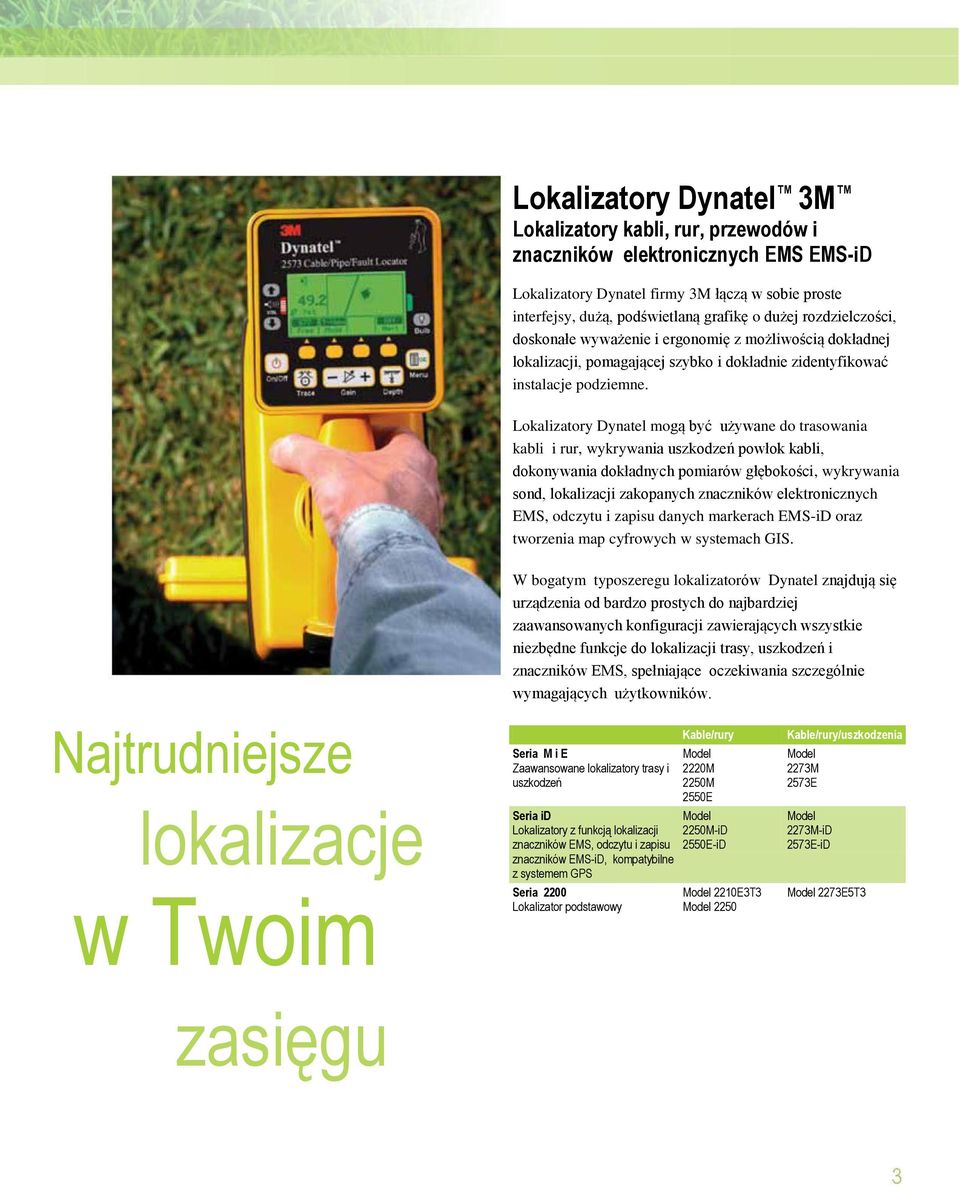 Lokalizatory Dynatel mogą być używane do trasowania kabli i rur, wykrywania uszkodzeń powłok kabli, dokonywania dokładnych pomiarów głębokości, wykrywania sond, lokalizacji zakopanych znaczników