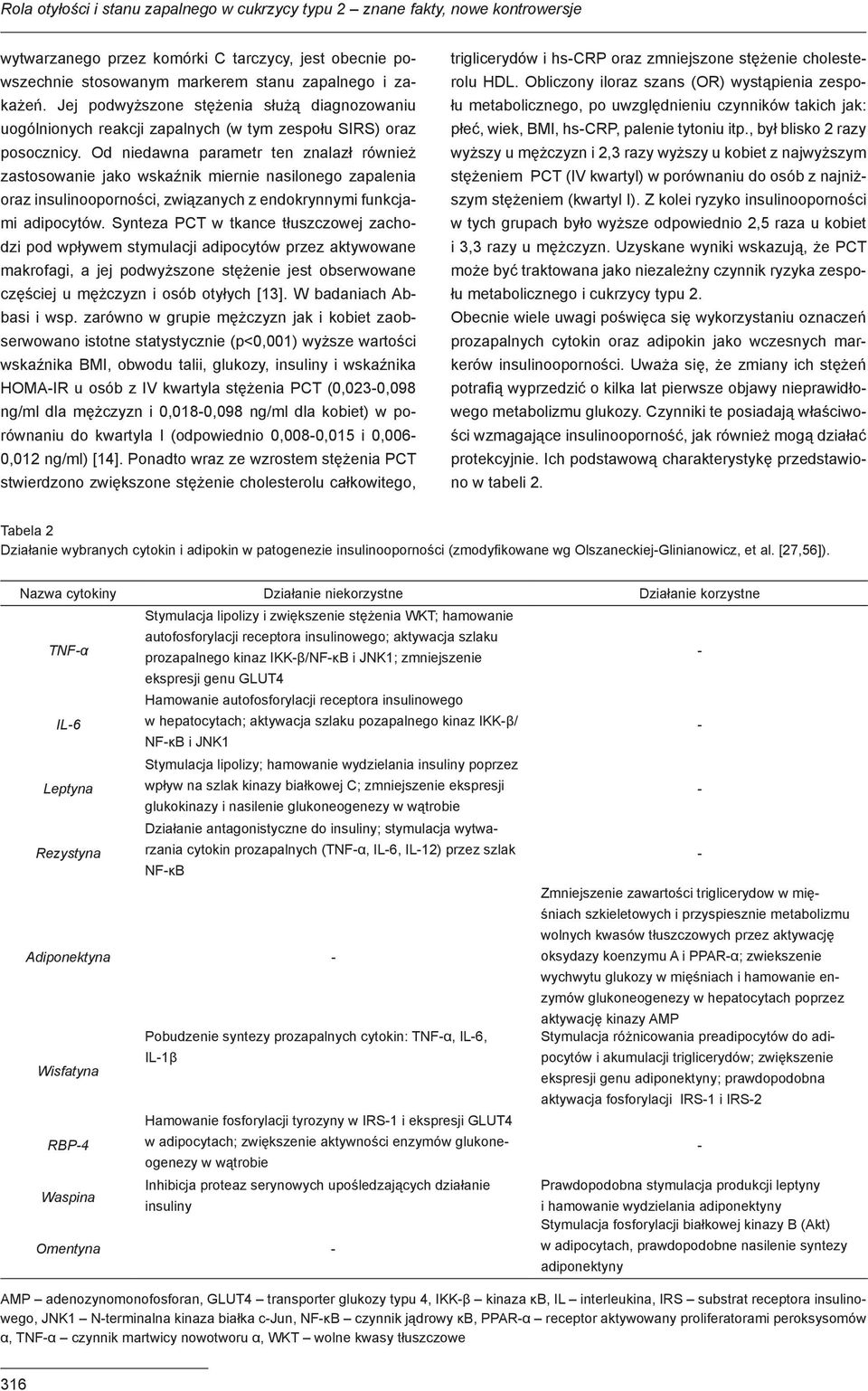 Od niedawna parametr ten znalazł również zastosowanie jako wskaźnik miernie nasilonego zapalenia oraz insulinooporności, związanych z endokrynnymi funkcjami adipocytów.