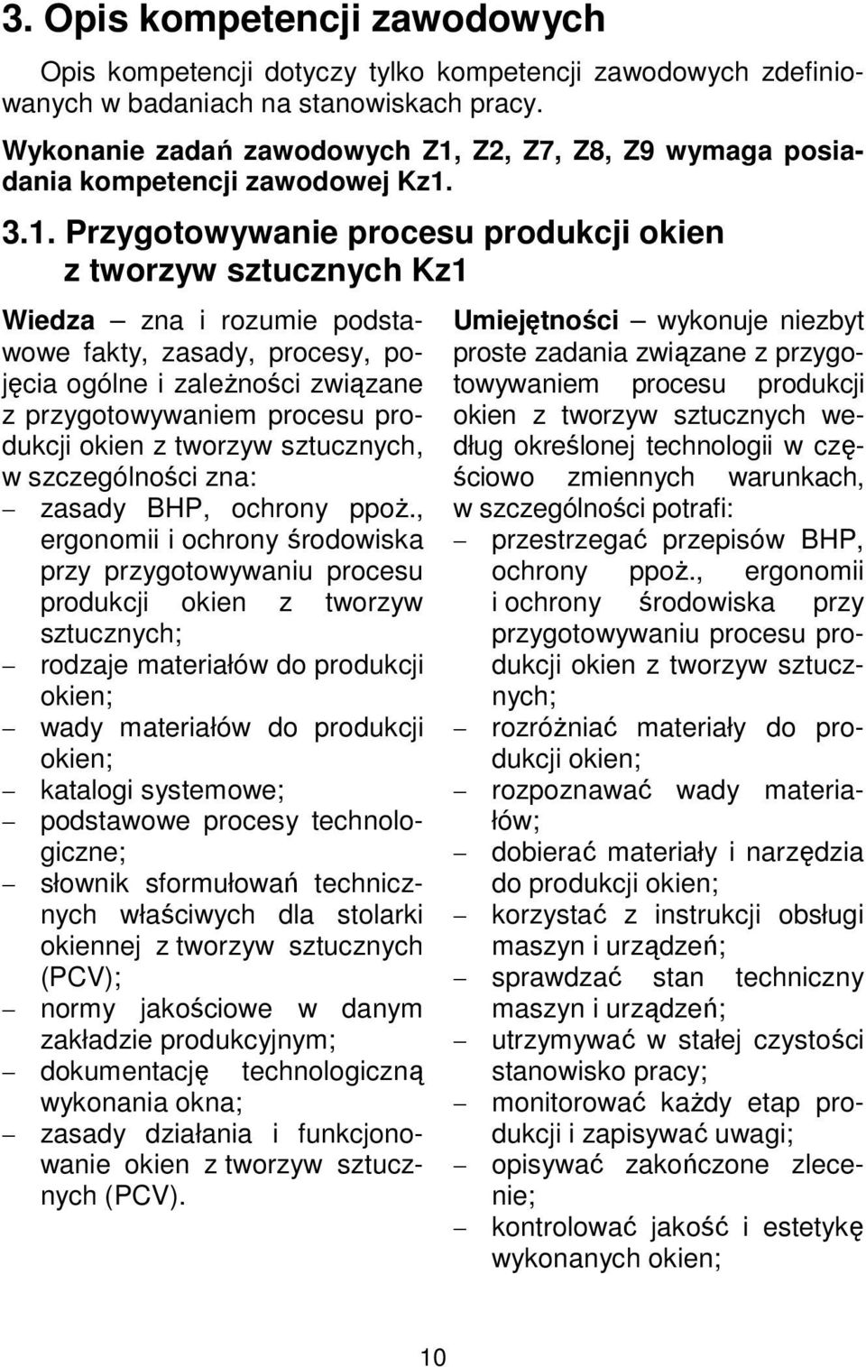 Z2, Z7, Z8, Z9 wymaga posiadania kompetencji zawodowej Kz1.