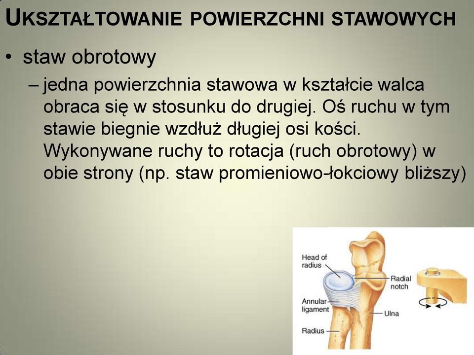 Oś ruchu w tym stawie biegnie wzdłuż długiej osi kości.