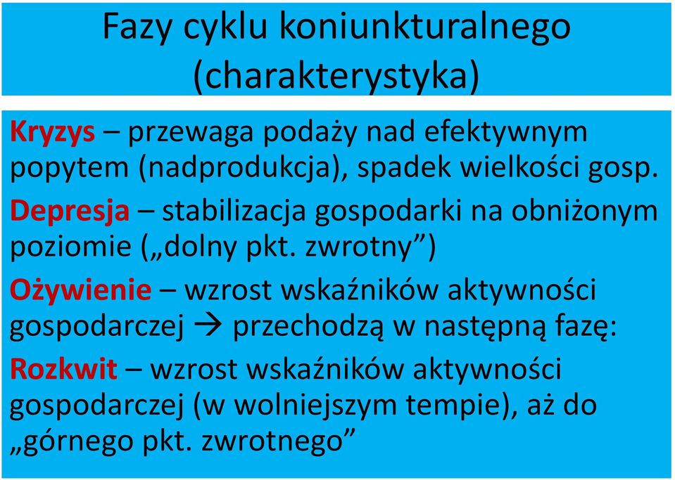 Depresja stabilizacja gospodarki na obniżonym poziomie ( dolny pkt.