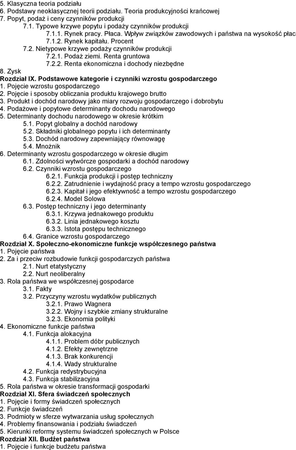 2.1. Podaż ziemi. Renta gruntowa 7.2.2. Renta ekonomiczna i dochody niezbędne 8. Zysk Rozdział IX. Podstawowe kategorie i czynniki wzrostu gospodarczego 1. Pojęcie wzrostu gospodarczego 2.