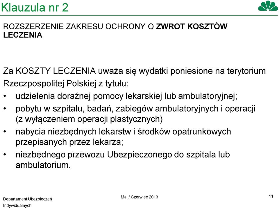 badań, zabiegów ambulatoryjnych i operacji (z wyłączeniem operacji plastycznych) nabycia niezbędnych lekarstw i środków