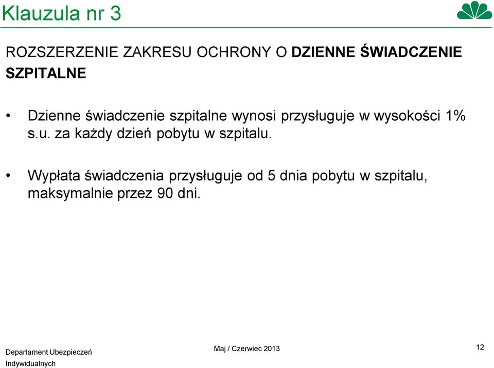 1% s.u. za każdy dzień pobytu w szpitalu.