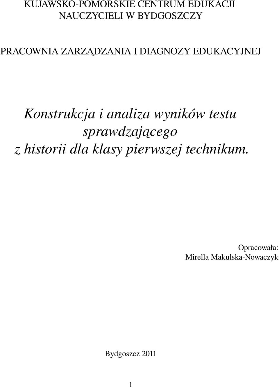 analiza wyników testu sprawdzającego z historii dla klasy