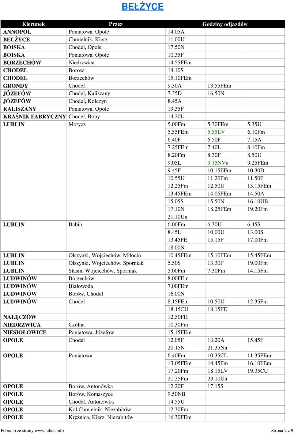 20L LUBLIN Motycz 5.00Fm 5.30FEm 5.35U 5.55FEm 5.55LV 6.10Fm 6.40F 6.50F 7.15A 7.25FEm 7.40L 8.10Fm 8.20Fm 8.30F 8.50U 9.05L 9.15NVn 9.25FEm 9.45F 10.15EFm 10.30D 10.55U 11.20Fm 11.50F 12.25Fm 12.
