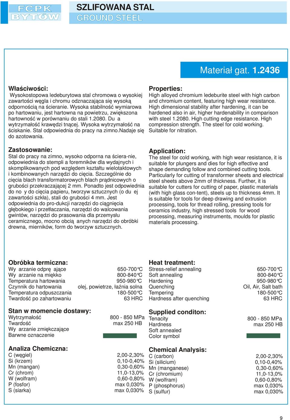 Stal odpowiednia do pracy na zimno.nadaje się do azotowania.