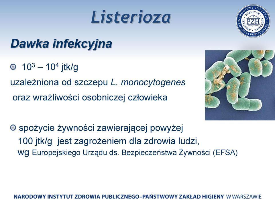 żywności zawierającej powyżej 100 jtk/g jest zagrożeniem dla