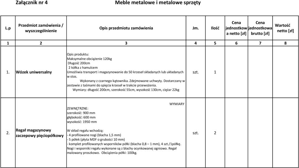 Wózek uniwersalny Umożliwia transport i magazynowanie do 50 krzeseł składanych lub układanych szt. 1 w stos. Wykonany z czarnego kątownika. Zdejmowane uchwyty.