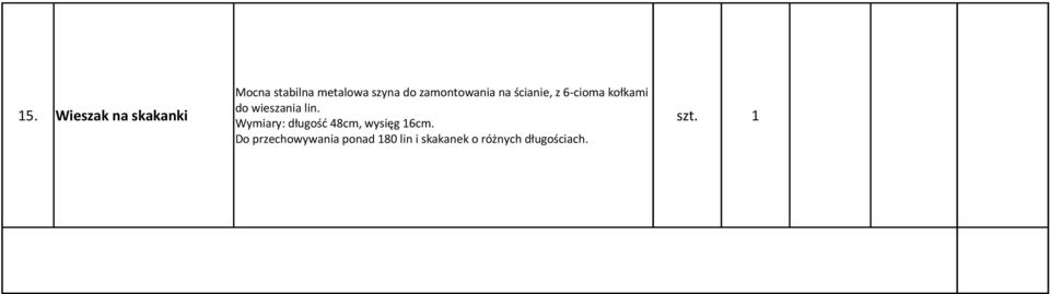 Wieszak na skakanki do wieszania lin.