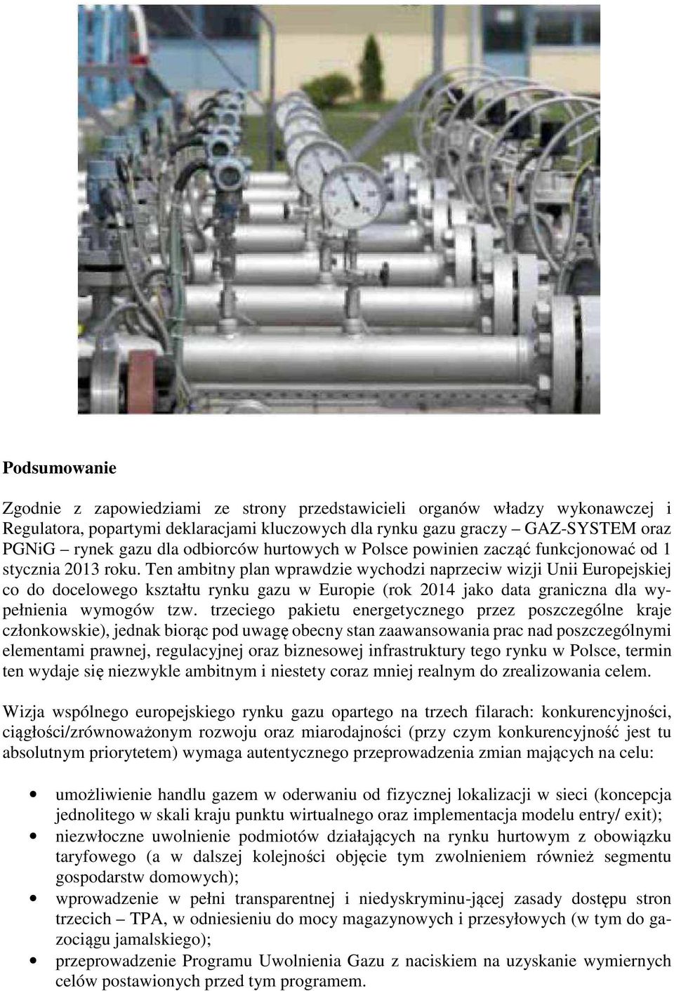 Ten ambitny plan wprawdzie wychodzi naprzeciw wizji Unii Europejskiej co do docelowego kształtu rynku gazu w Europie (rok 2014 jako data graniczna dla wypełnienia wymogów tzw.