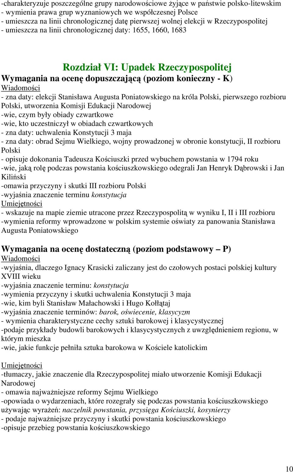 elekcji Stanisława Augusta Poniatowskiego na króla Polski, pierwszego rozbioru Polski, utworzenia Komisji Edukacji Narodowej -wie, czym były obiady czwartkowe -wie, kto uczestniczył w obiadach