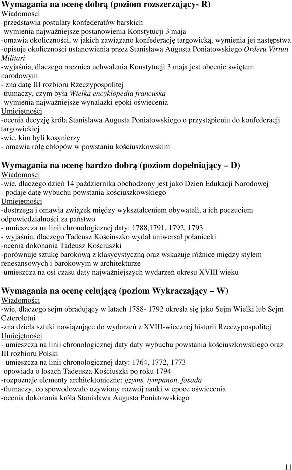 3 maja jest obecnie świętem narodowym - zna datę III rozbioru Rzeczypospolitej -tłumaczy, czym była Wielka encyklopedia francuska -wymienia najważniejsze wynalazki epoki oświecenia -ocenia decyzję