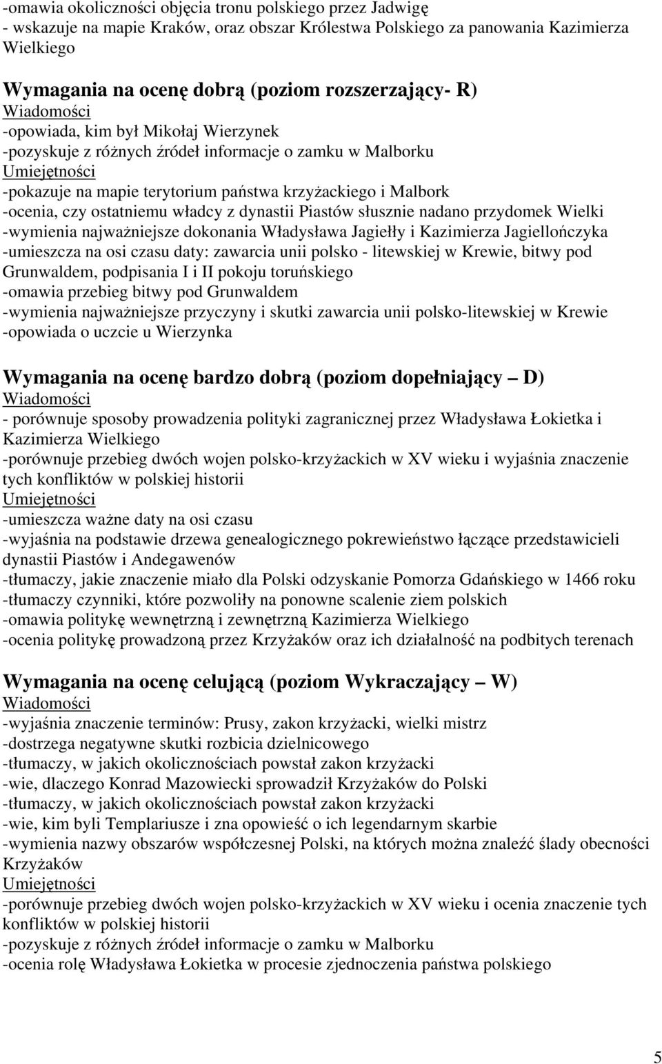 władcy z dynastii Piastów słusznie nadano przydomek Wielki -wymienia najważniejsze dokonania Władysława Jagiełły i Kazimierza Jagiellończyka -umieszcza na osi czasu daty: zawarcia unii polsko -