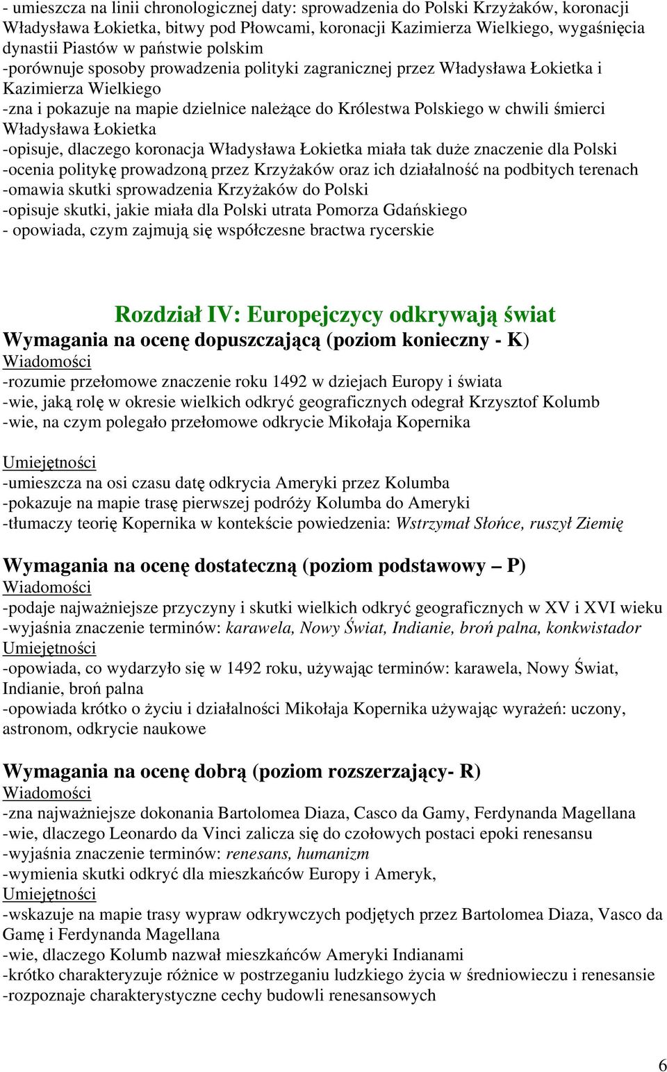 Władysława Łokietka -opisuje, dlaczego koronacja Władysława Łokietka miała tak duże znaczenie dla Polski -ocenia politykę prowadzoną przez Krzyżaków oraz ich działalność na podbitych terenach -omawia