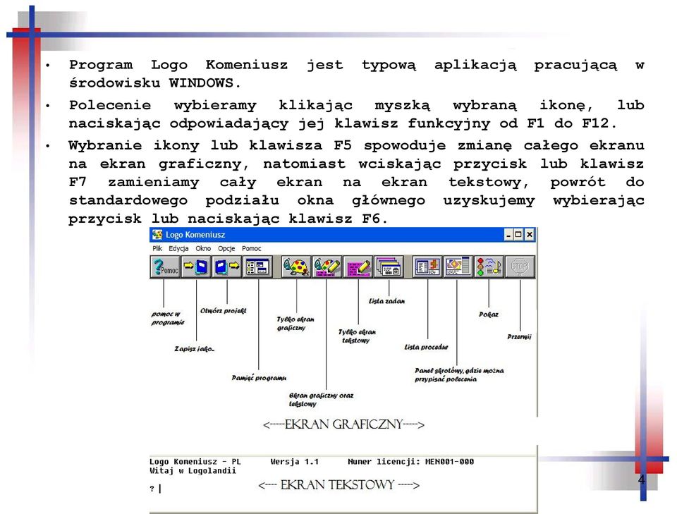 Wybranie ikony lub klawisza F5 spowoduje zmianę całego ekranu na ekran graficzny, natomiast wciskając przycisk lub