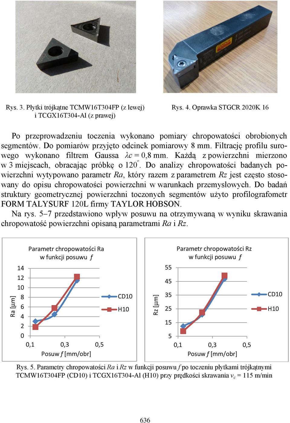 Do analizy chropowatości badanych powierzchni wytypowano parametr Ra, który razem z parametrem Rz jest często stosowany do opisu chropowatości powierzchni w warunkach przemysłowych.