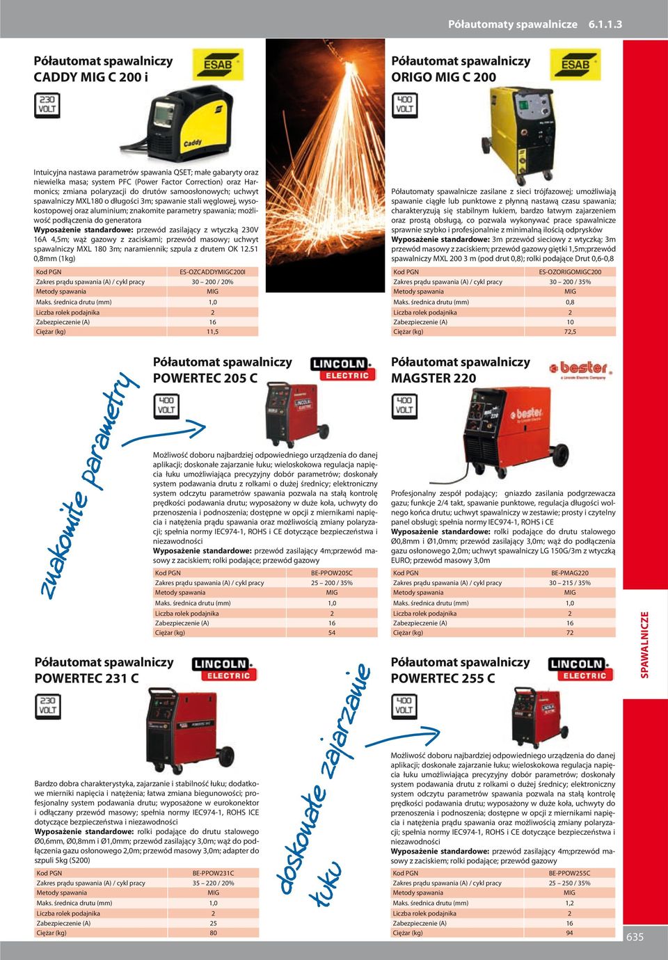 Correction) oraz Harmonics; zmiana polaryzacji do drutów samoosłonowych; uchwyt spawalniczy MXL180 o długości 3m; spawanie stali węglowej, wysokostopowej oraz aluminium; znakomite parametry spawania;