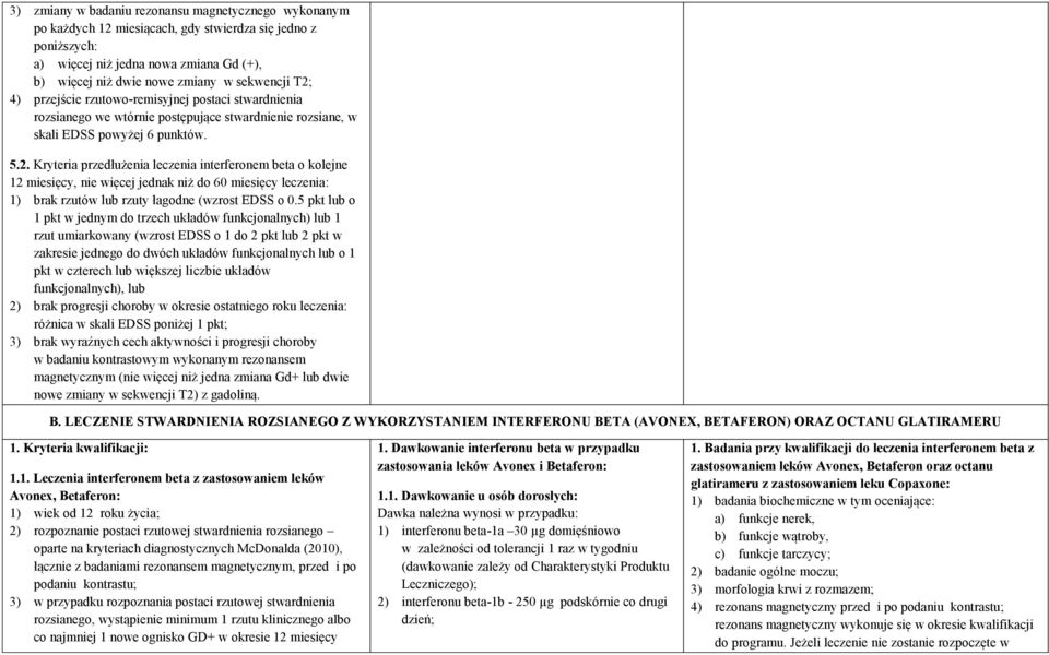 5 pkt lub o 1 pkt w jednym do trzech układów funkcjonalnych) lub 1 rzut umiarkowany (wzrost EDSS o 1 do 2 pkt lub 2 pkt w zakresie jednego do dwóch układów funkcjonalnych lub o 1 pkt w czterech lub