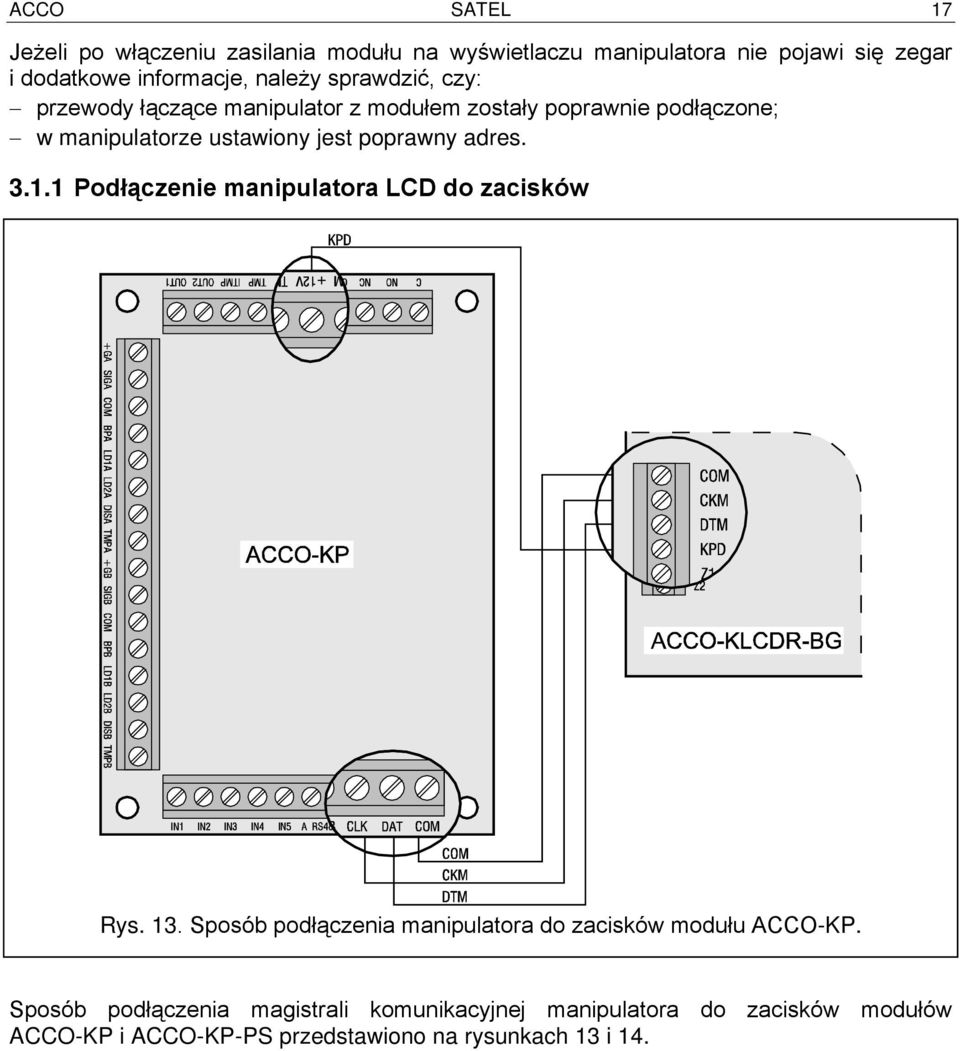 poprawny adres. 3.1.1 Podłączenie manipulatora LCD do zacisków Rys. 13.