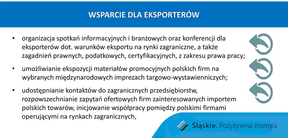 materiałów promocyjnych polskich firm na wybranych międzynarodowych imprezach targowo-wystawienniczych; udostępnianie kontaktów do zagranicznych