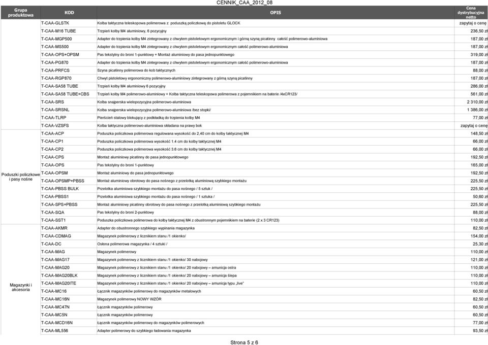 zintegrowany z chwytem pistoletowym ergonomicznym całość polimerowo-aluminiowa T-CAA-OPS+OPSM Pas tekstylny do broni 1-punktowy + Montaż aluminiowy do pasa jednopunktowego 319,00 zł T-CAA-PG870