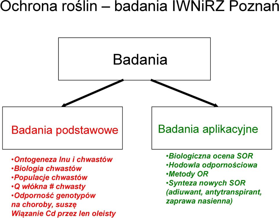 Odporność genotypów na choroby, suszę Wiązanie Cd przez len oleisty Biologiczna ocena