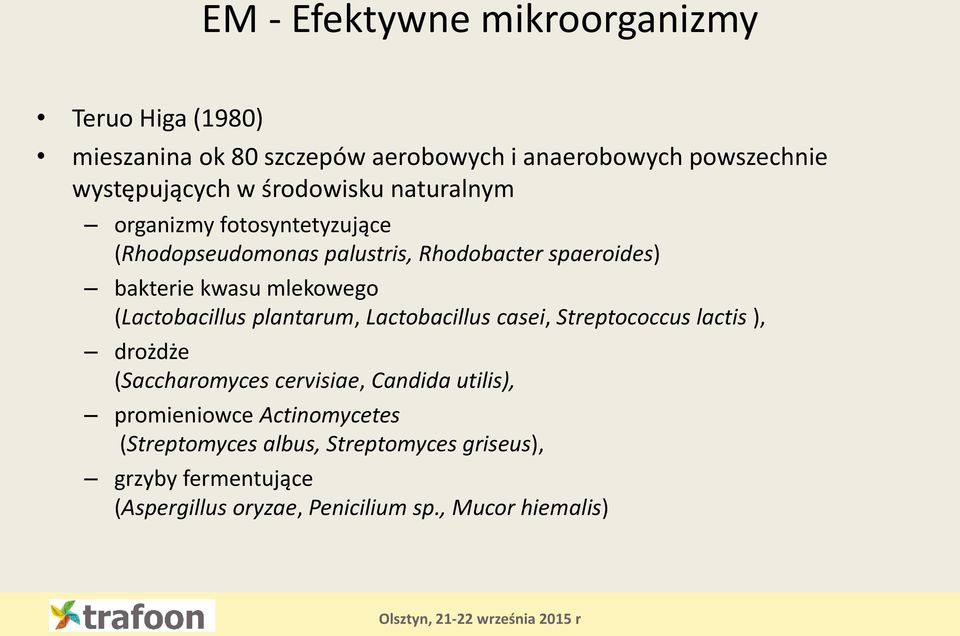 (Lactobacillus plantarum, Lactobacillus casei, Streptococcus lactis ), drożdże (Saccharomyces cervisiae, Candida utilis),