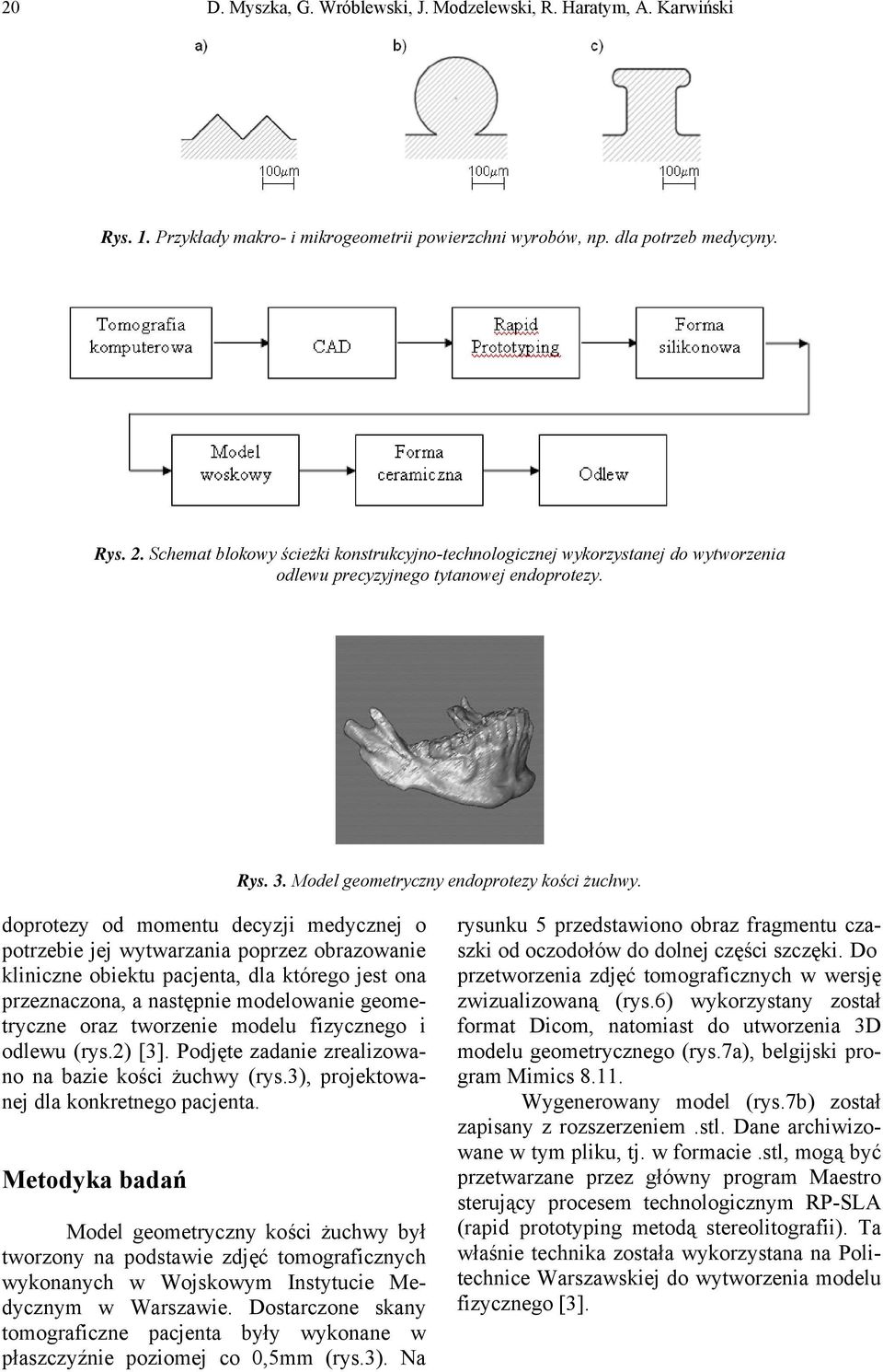 doprotezy od momentu decyzji medycznej o potrzebie jej wytwarzania poprzez obrazowanie kliniczne obiektu pacjenta, dla którego jest ona przeznaczona, a następnie modelowanie geometryczne oraz