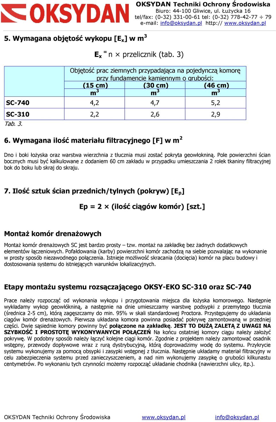 Wymagana ilość materiału filtracyjnego [F] w m 2 Dno i boki łożyska oraz warstwa wierzchnia z tłucznia musi zostać pokryta geowłokniną.