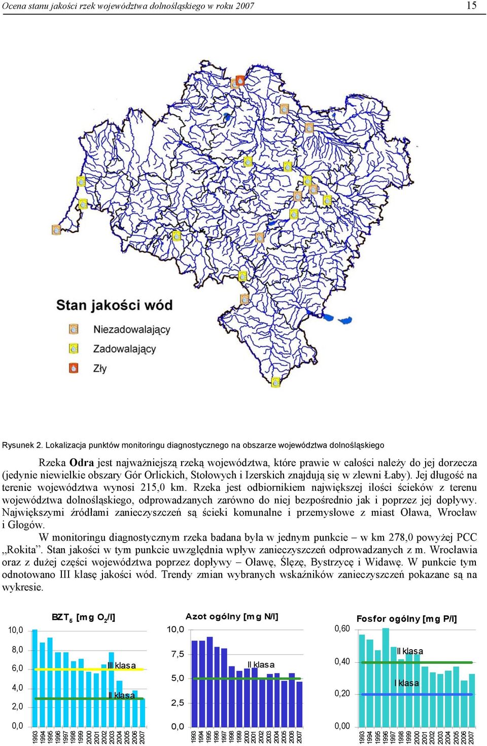 niewielkie obszary Gór Orlickich, Stołowych i Izerskich znajdują się w zlewni Łaby). Jej długość na terenie województwa wynosi 215, km.