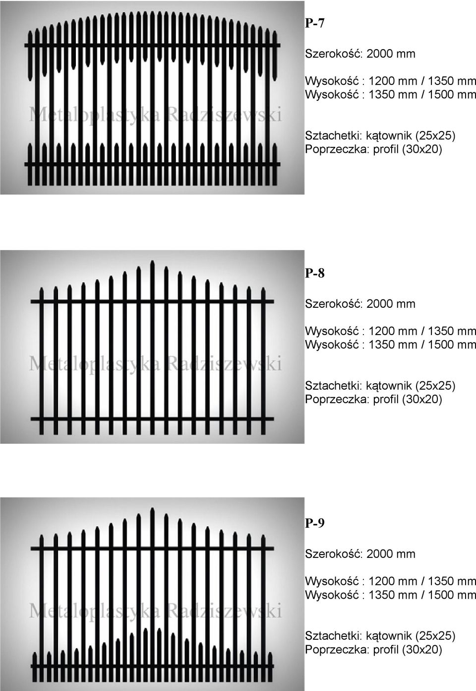 1350 mm Wysokość : 1350 mm / 1500 mm P-9